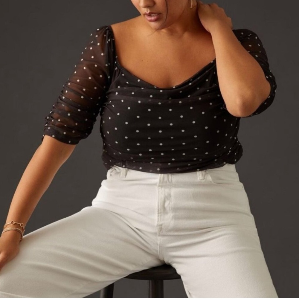 Black and White Polka Dot Blouse by Anthropologie Size XL